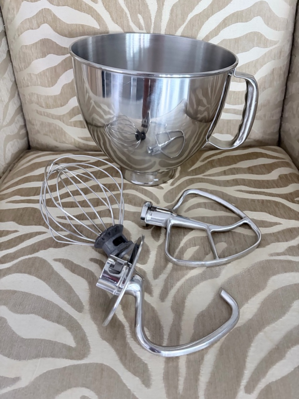 KitchenAid Silver Stainless Steel Mixer Bowl with Whisk, Paddle & Dough Hook